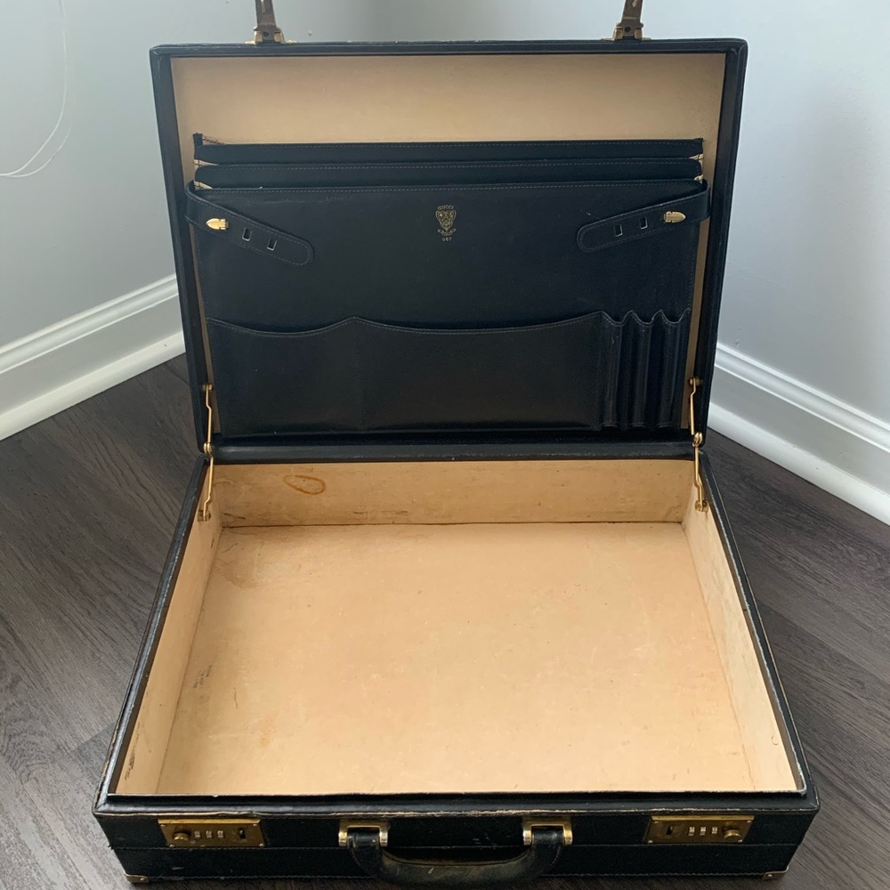 Vintage Gucci Black Leather Attache Briefcase